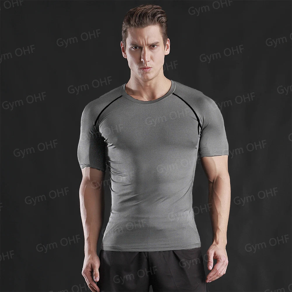 Men Gym Fitness Workout Tights Sport Jersey Athletic Running Shirt Compression Long Sleeve T Shirt Men Elastic Training T-shirt