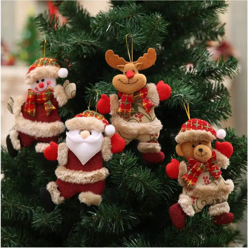 4PCS Christmas Tree Accessories Christmas Small Doll Dancing Old Man Snowman Deer Bear Fabric Puppet Small Hanging Gifts