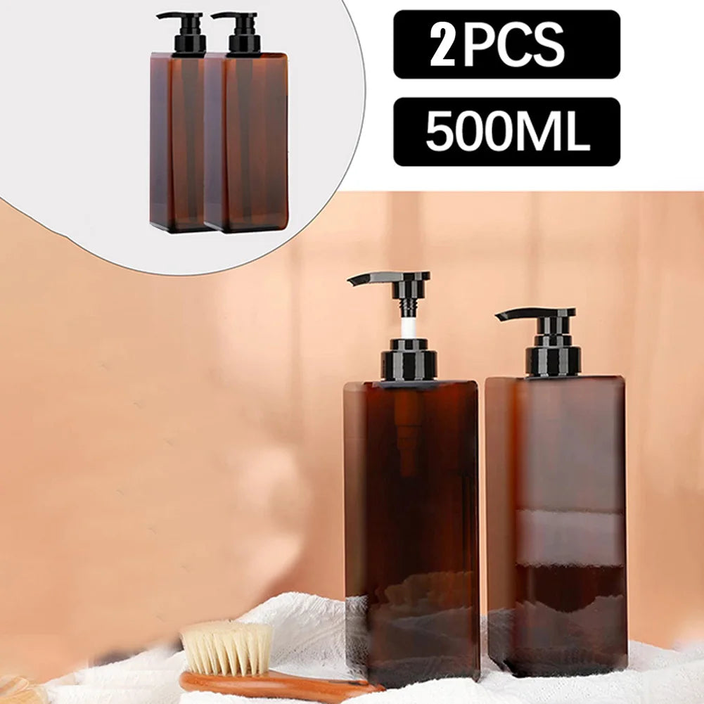 2x 500ml Refillable Square Soap Dispenser Bathroom Kitchen Liquid Storage Bottle Hand Dish Shampoo Container With Label Stickers