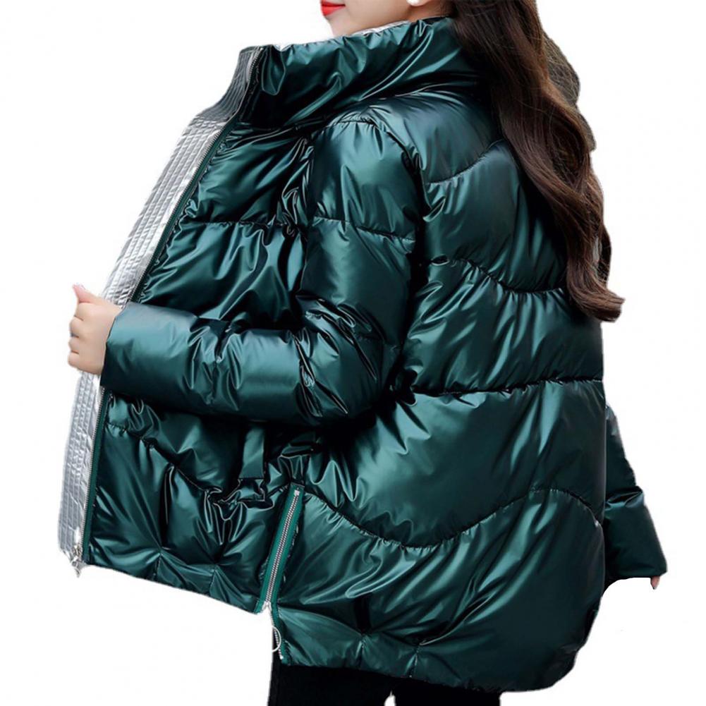 Glossy Winter Down Cotton Padded Jacket For Women Thick Bright Black Short Shiny Jacket Yellow Red Cotton Parkas Outwear