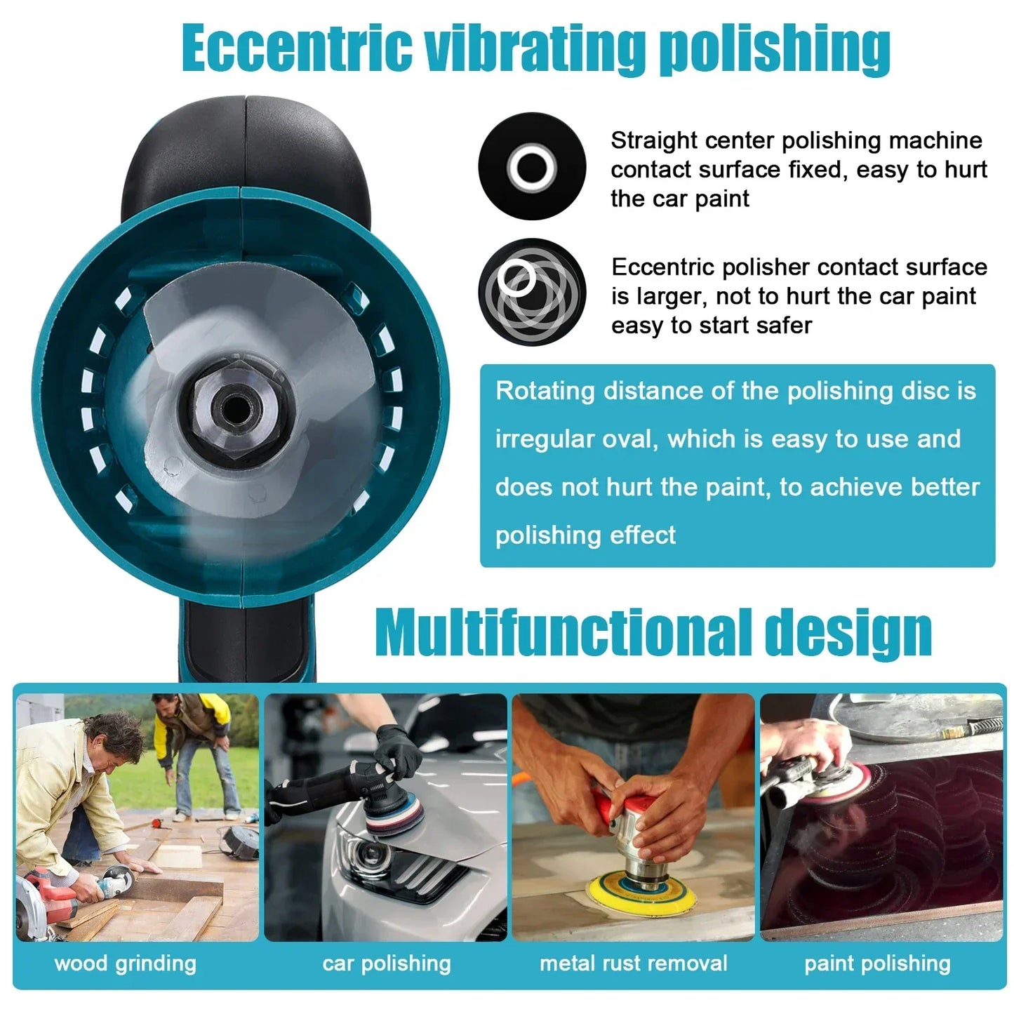 21V Cordless Car Polisher 6 Gears Speed Electric Polishing Tool Multifunctional Metal Waxing Rust Removal Wood Sanding Machine