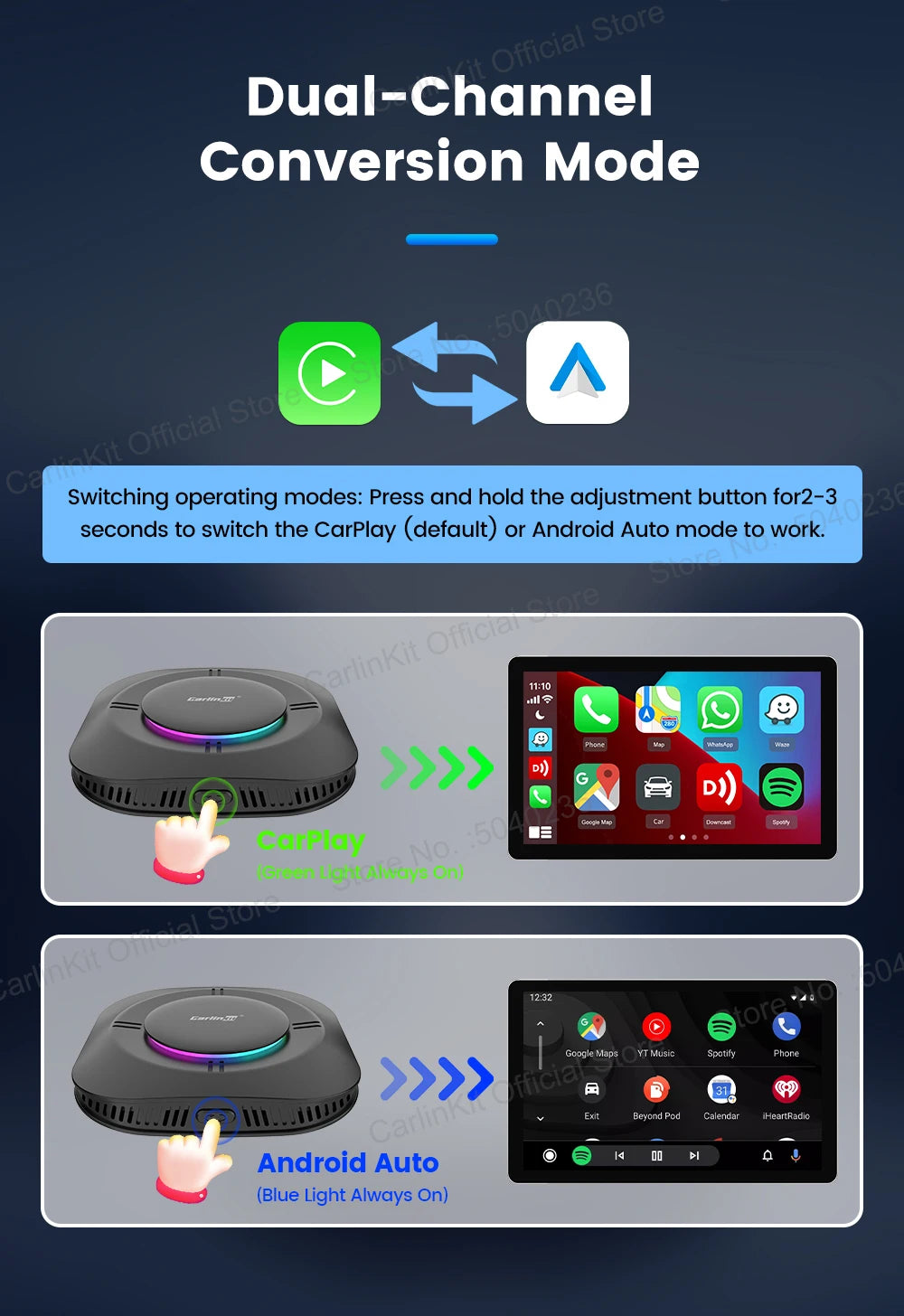 CarlinKit Android 13 LED AI Box Wireless CarPlay Wireless Android Auto Smart Car Multimedia Box Qualcomm Chip SD Expand to 512GB