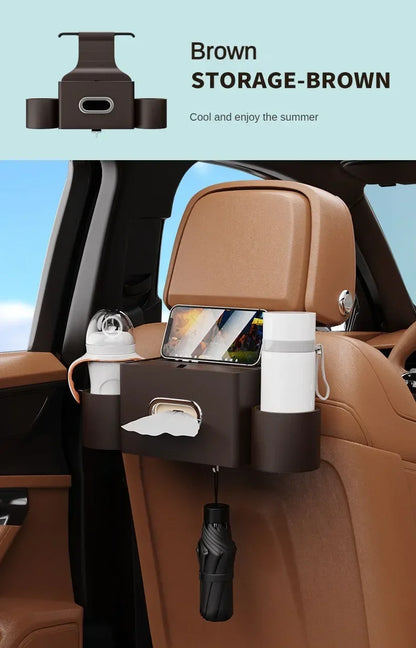 For Tesla Model 3 Y Leather Car Seatback Multi-Functional Storage Box Car Seat Back Organizer Rack Car Seat Rear Tissue Box