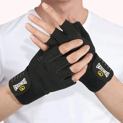 Men Women Ventilated Gym Workout Gloves with Wrist Wrap Support Full Palm Protection for Weightlifting Training Fitness Pull ups