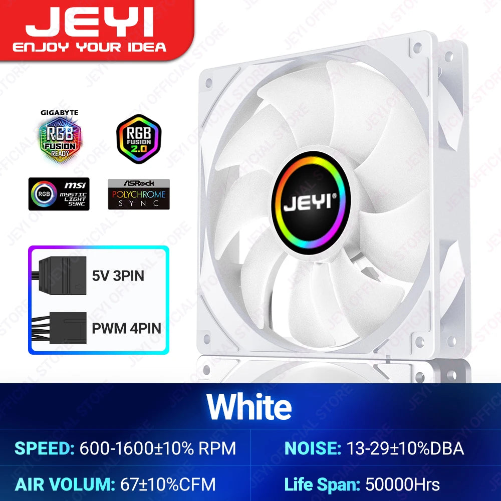 JEYI 120mm PC ARGB Cooling Fan AURA SYNC RGB Computer Fans Ultra Silent Heatsink Ventilador with 4PIN PWM and 5V 3PIN ARGB Port