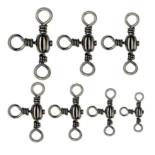 50PCS/Bag Fishing Accessories Black Nickel Plating Three-Prong Connector T-Swivel Sub-Line Splitter Outdoor Fishing Bazi Ring