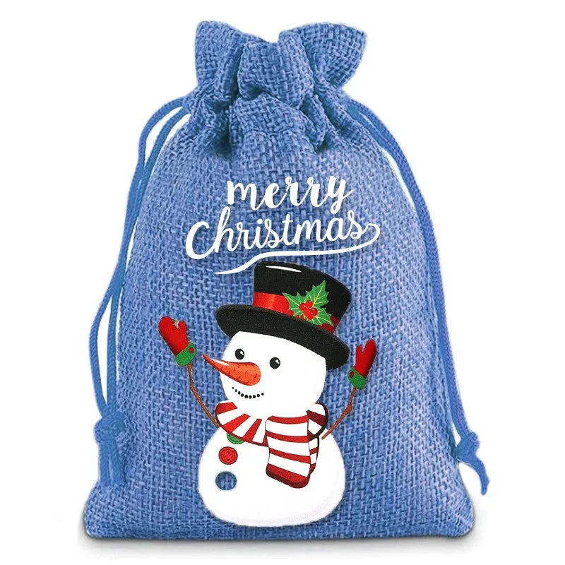 Linen Cotton Drawstring Bags Merry Christmas Decoration 2024 Christmas Navidad Natal New Year 2025 Packing Gift Candy Bag