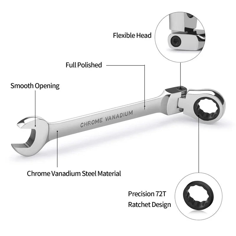 20 21 24mm 1PC Ratchet Wrench of Keys Spanner Hand Tool 72-Tooth Ratcheting Flexible Head Mirror Finish