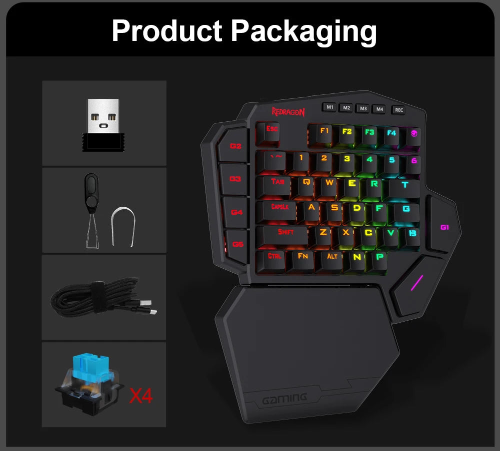 REDRAGON DITI ELITE K585 RGB 42 Key 2.4Ghz Wireless One-handed Mechanical Gaming Keyboard Blue Switch 7 Programmable Macro Keys