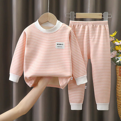 Children's Clothing Autumn  Winter Warm Clothes Girls' Long Sleeved Top with Plush Bottom Baby Boys' Top and Pants Set