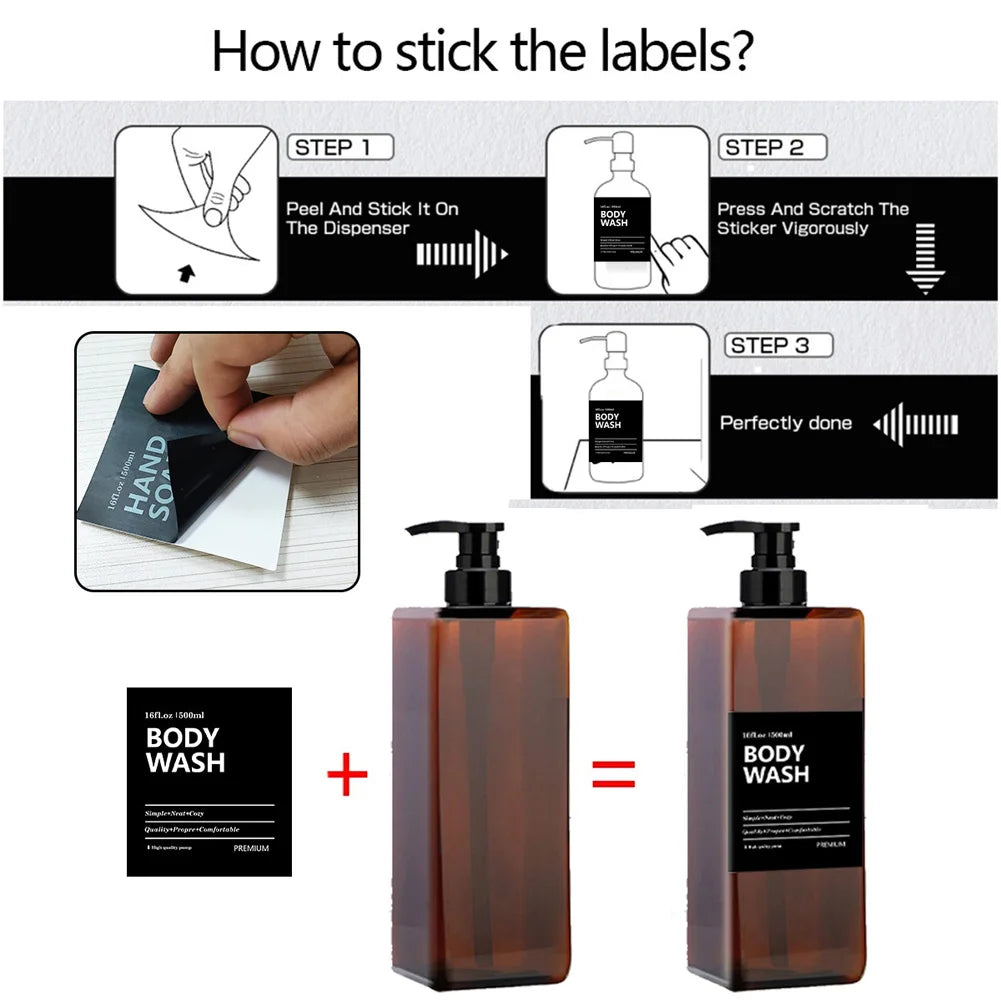 2x 500ml Refillable Square Soap Dispenser Bathroom Kitchen Liquid Storage Bottle Hand Dish Shampoo Container With Label Stickers