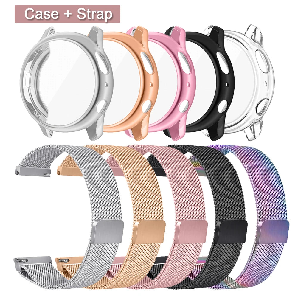 Full Cover TPU Case with Metal Strap For Samsung Galaxy Watch 6 4 Active 2 40mm 44mm Band Magnetic Loop Bracelet