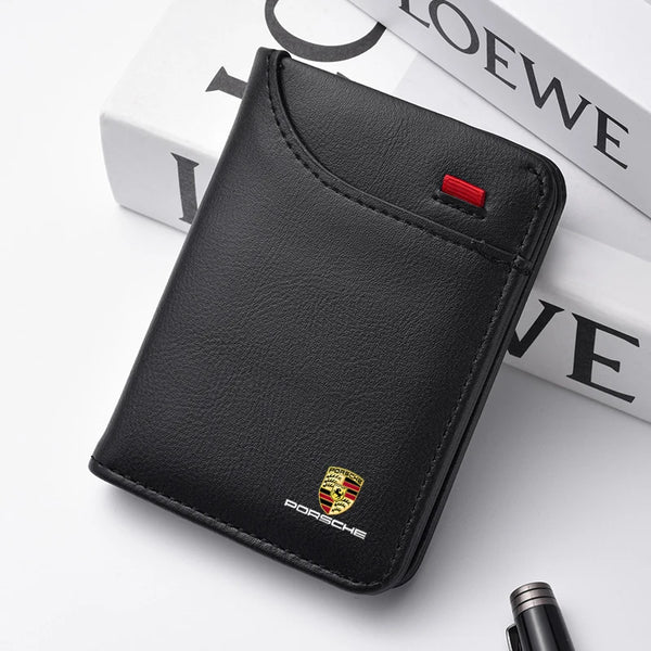 Portafoglio morbido in pelle con stemma per auto, mini porta carte di credito, piccolo portafoglio portatile per Porsche 911 Cayenne 918 Pajun 718 Panamera Macan
