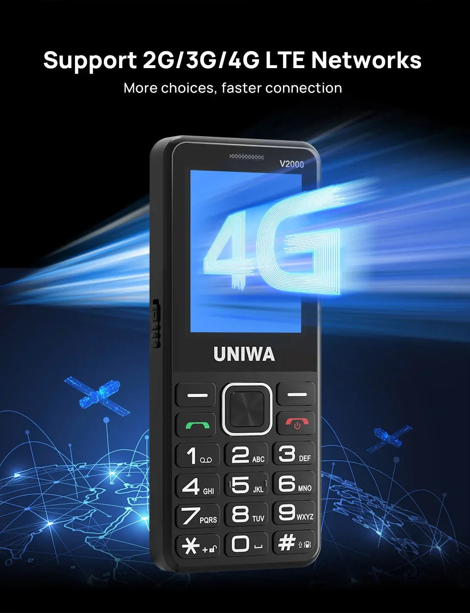 UNIWA V2000 Global 4G Network 2.4 Inch IPS Display SOS Button Elderly Cell Phone With 1700mAh Battery Support one click dialing