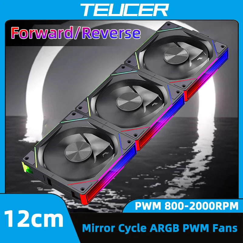 TEUCER JM5 Computer Chassis Fan 12cm ARGB Cableless Modular Fan Kit 4Pin PWM Quiet Cooling Fan Compatible Water Cooling Radiator