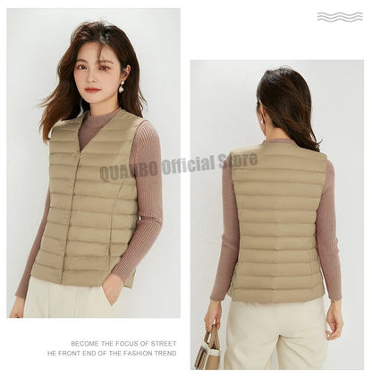 Women Sleeveless Vest New 90% White Duck Down Female Slim Warm Inner Ultra Lightweight Packable Down Liner Jackets