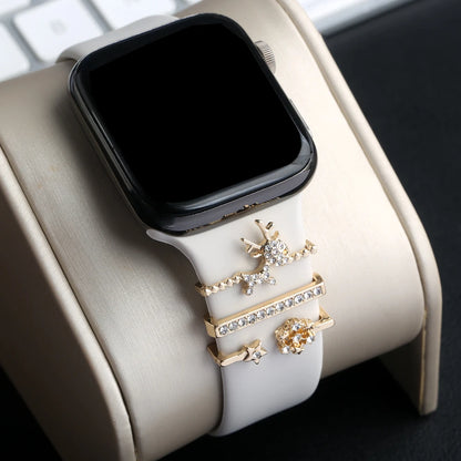 Metal Charms Decorative Ring For Apple Watch Band Shinny Diamond Ornament For iwatch Bracelet  Smart Watch Silicone Strap Charms