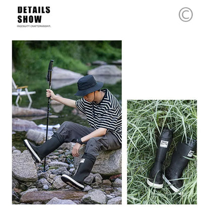 Rubber Boots for Couples High Rain Shoes Waterproof Galoshes Husband Fishing Work Garden Rainboots Women and Men Rubber Shoes88