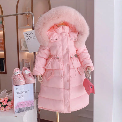 2023 New Thick Warm Long Coats Children's Outdoor Clothes Winter Jacket For Girls Fashion Hooded Outerwear Kids Cotton Parkas