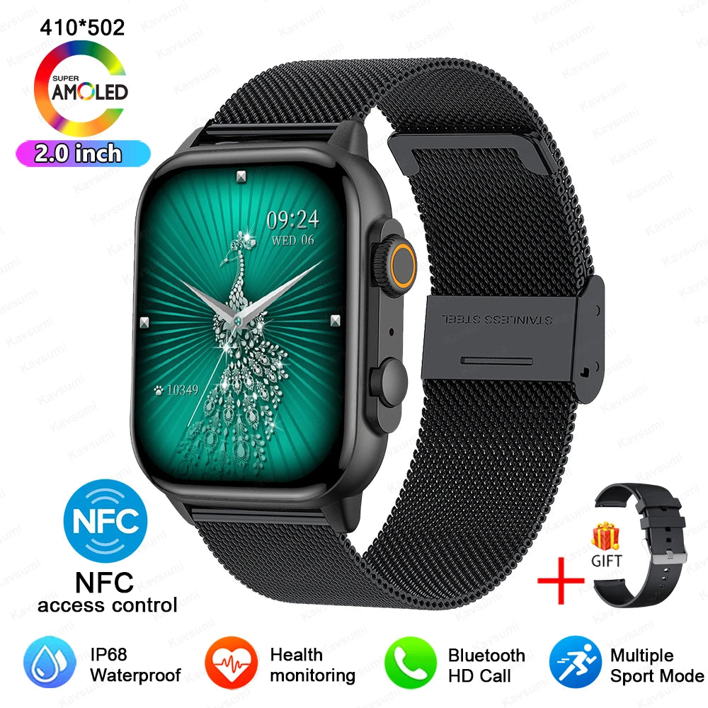 2024 NFC Smartwatch AMOLED Screen Always show Time Bluetooth Call Ultra Watch Series 8 Clock Men Sport Health Women Smart Watch