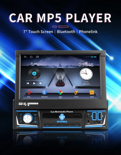 Din Car Radio Android 12 GPS Navigation Retractable 1din Touch Screen Multimedia Player Universal 7" MP5 Audio Video No DVD