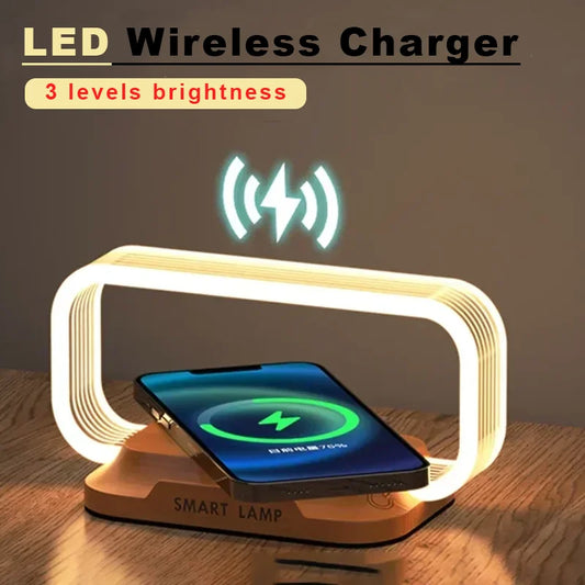 LED Night Light Wireless Charger Stand Table Desk Lamp Mobile Phone Holder Fast Charging Station Dock For iPhone Samsung Xiaomi 