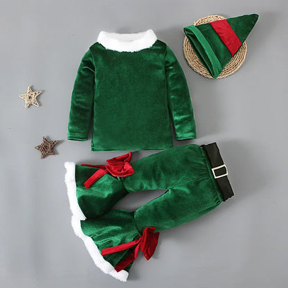 2024 Green Elf Girls Christmas Costume Festival Santa Clause for Toddler New Year Kids Baby Clothing Set Fancy Xmas Party Outfit