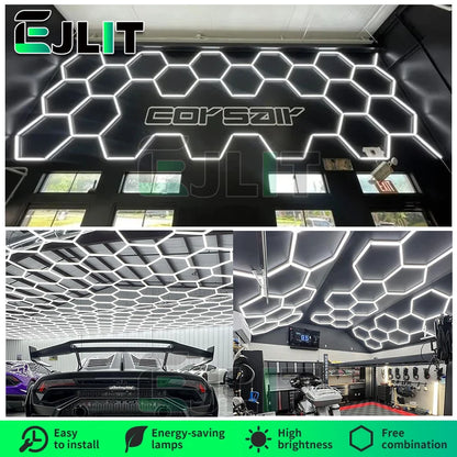 2-Year Warranty Honeycomb LED Car Detailing Ceiling Light Customized DIY Kit Hexagon Light for Car Showroom 4S Workshop Dropship