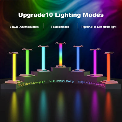 RGB Gaming Headphone Stand with USB Ports Headphone Holder Touch Control Light Desktop Gaming Headset Holder Earphone Hanger