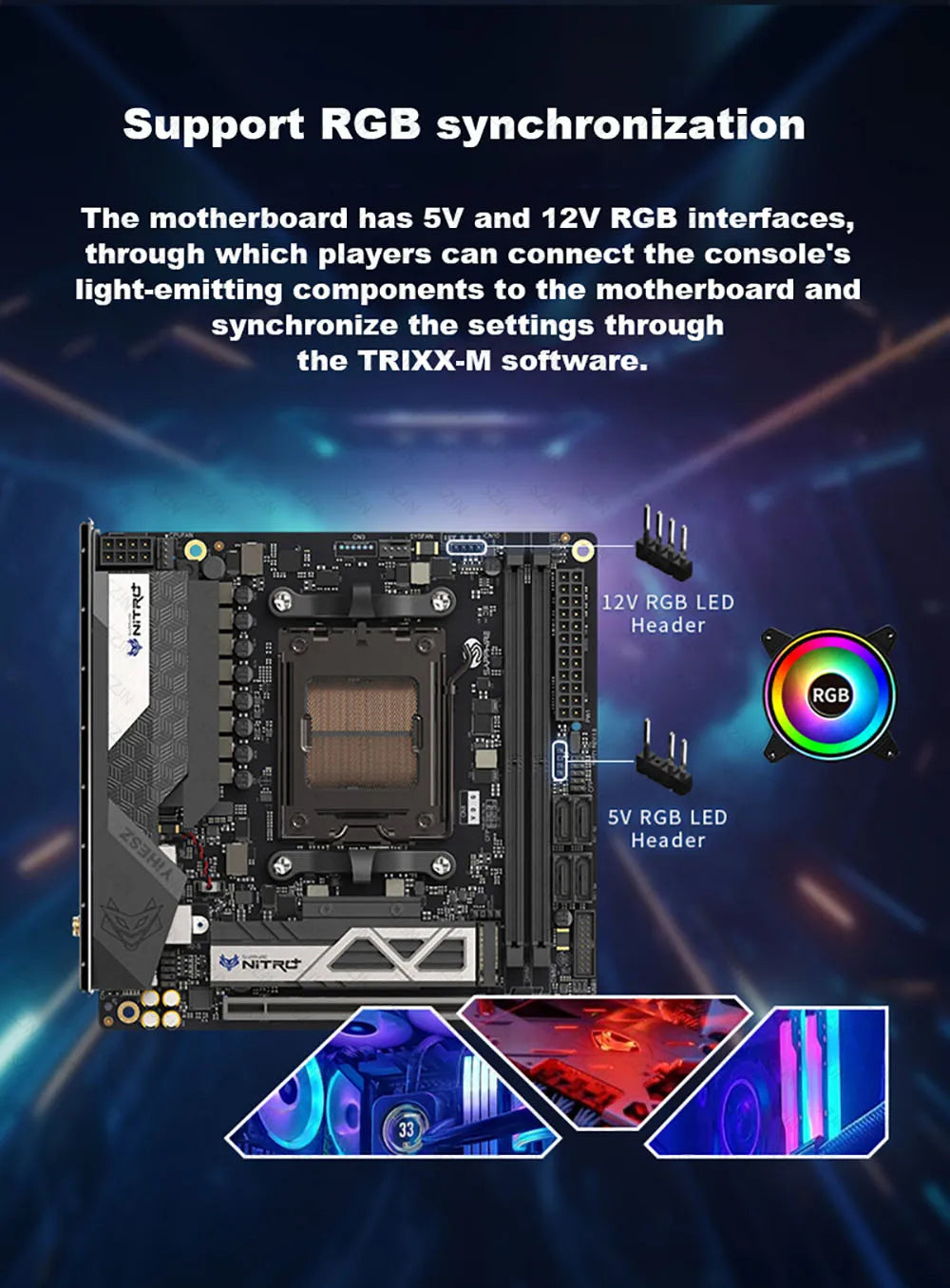 SAPPHIRE Nitro+ B650I Motherboard Set with AMD Ryzen 7 7700 DDR5 32GB 6000Mhz Support M2 NVME Onboard WIFI BT Modular Gaming Kit