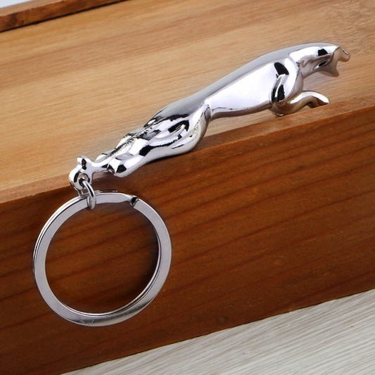 Classic Silver Color Stainless Steel Leopard Keychain Jaguar Car Keyrings Fine Bag Key Chains Two Types Creative Jewelry