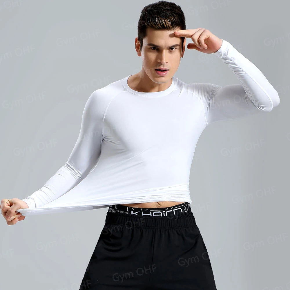 Men Gym Fitness Workout Tights Sport Jersey Athletic Running Shirt Compression Long Sleeve T Shirt Men Elastic Training T-shirt