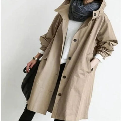 New Korean Version Y2K Trench Coats Women Casual Style Solid Loose Long Hooded Coat 2024 Spring Autumn Elegant Outwear Female