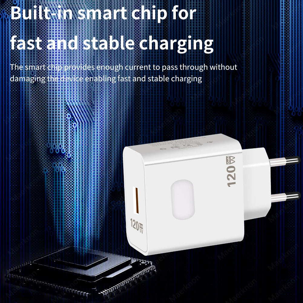 120W GaN USB Charger Fast Charging 10A USB Type C Cable For iPhone Huawei Samsung Xiaomi Quick Charge USB Phone Charger Adapter