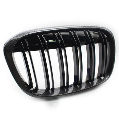 Gloss Black Front Bumper Kidney Grill Grilles For BMW X1 F48 F49 2016 2017 2018 2019 2020 XDrive Double Line M Style