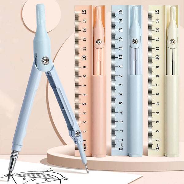 Righello compasso 3 in 1 con matita, compasso da disegno multifunzionale, strumenti per matematica e geometria, cancelleria coreana, forniture per disegno kawaii