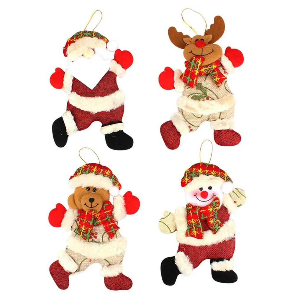 4PCS Christmas Tree Accessories Christmas Small Doll Dancing Old Man Snowman Deer Bear Fabric Puppet Small Hanging Gifts