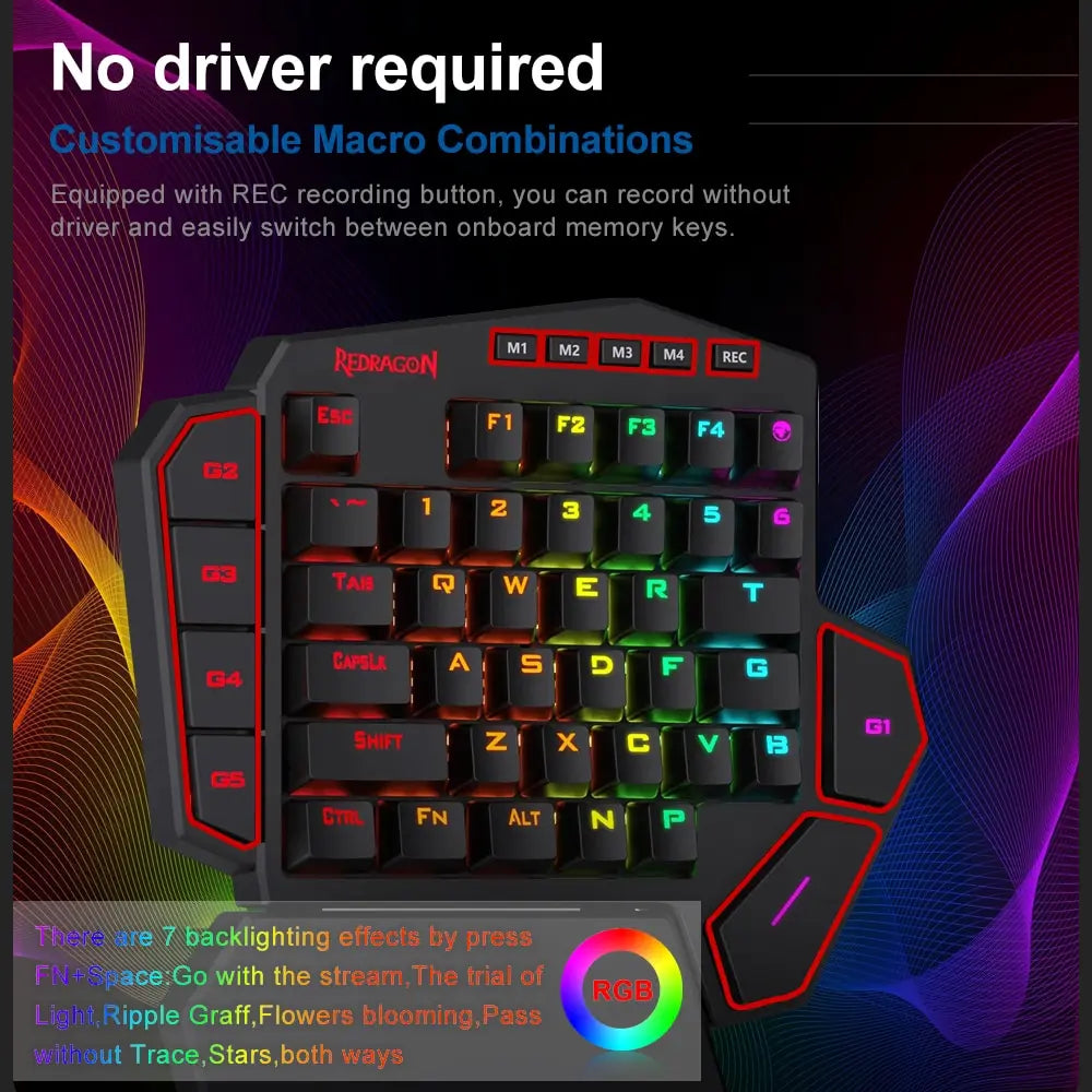 REDRAGON DITI ELITE K585 RGB 42 Key 2.4Ghz Wireless One-handed Mechanical Gaming Keyboard Blue Switch 7 Programmable Macro Keys