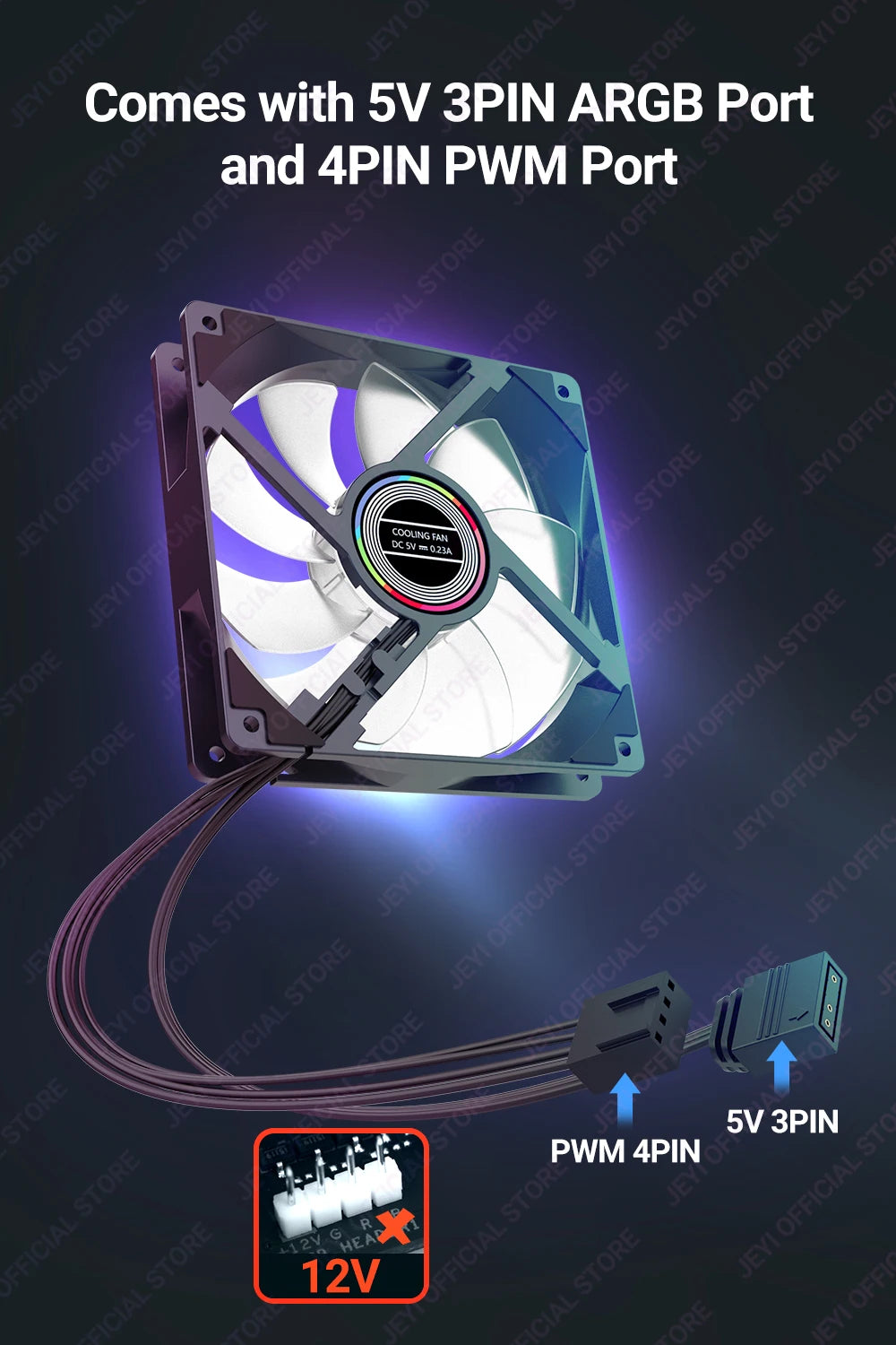 JEYI 120mm PC ARGB Cooling Fan AURA SYNC RGB Computer Fans Ultra Silent Heatsink Ventilador with 4PIN PWM and 5V 3PIN ARGB Port