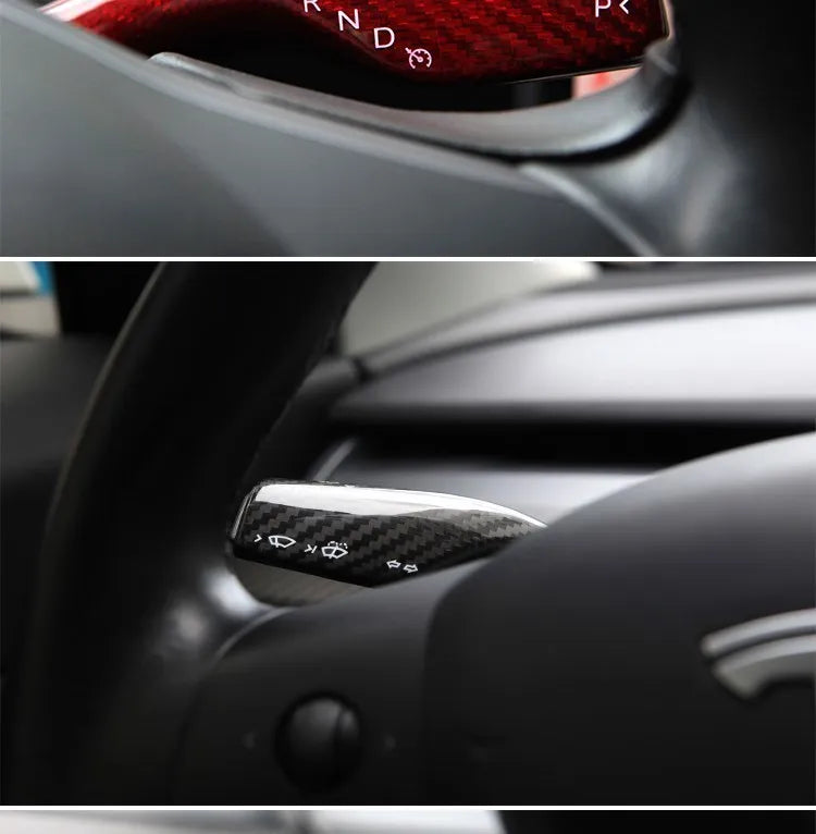 2024 Model Y Gear Shift Cover for Tesla Model 3 2023-2017Real Carbon Fiber Steering Wheel Gear Lever Cover Car Protect Accessory