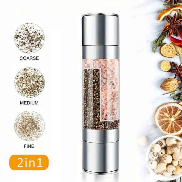 Macina sale e pepe manuale in acciaio inossidabile, macina spezie in ceramica regolabile, utensile da cucina, 2 in 1