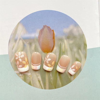 Painted Flower Handmade Press On Nails Fake Nails French Manicure Artistic Gentle False Full Cover Nail Patch Color Finger Tips