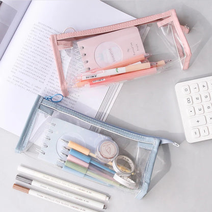 Transparent Pencil Case Large Capacity Simple Pen Bag Kawaii Cosmetic Bag School Study Stationery Office Supplies