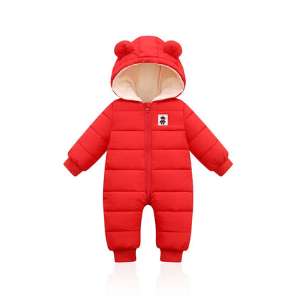 Christmas and New Year clothing Winter newborn toddler jumpsuit Down jacket Girl hooded long sleeved thickened jumpsuit