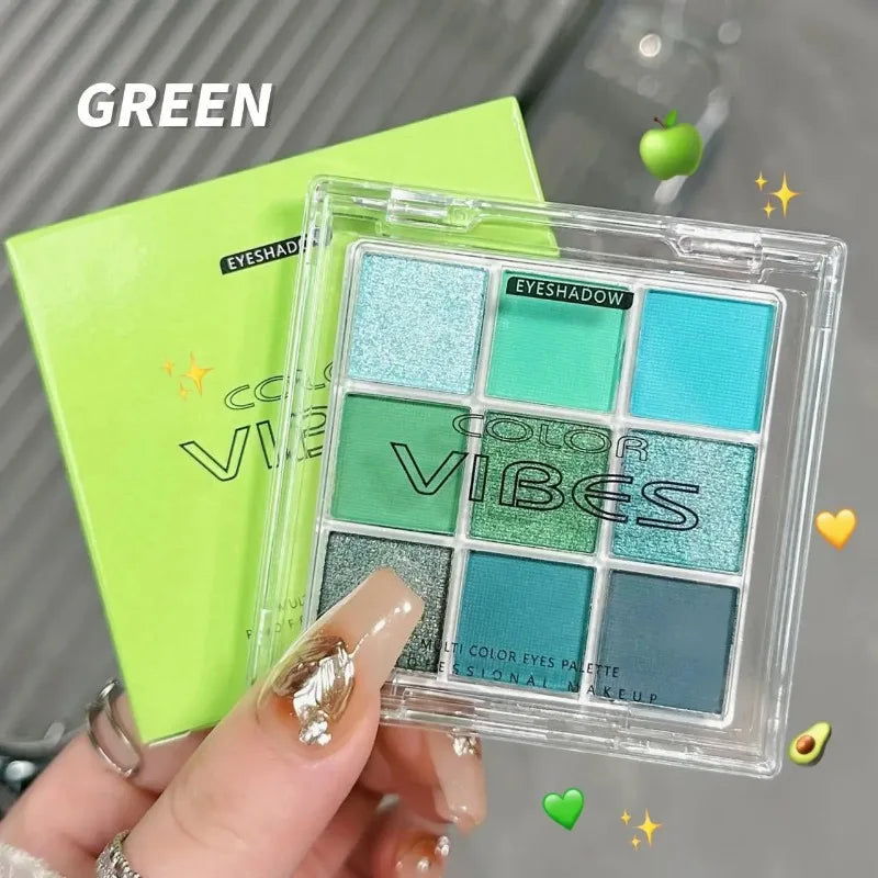 9 Colors Glitter Eyeshadow Palette Avocado Green Shimmer Pearlescent Matte Colorful Eye Shadows Palette Waterproof Eye Make Up