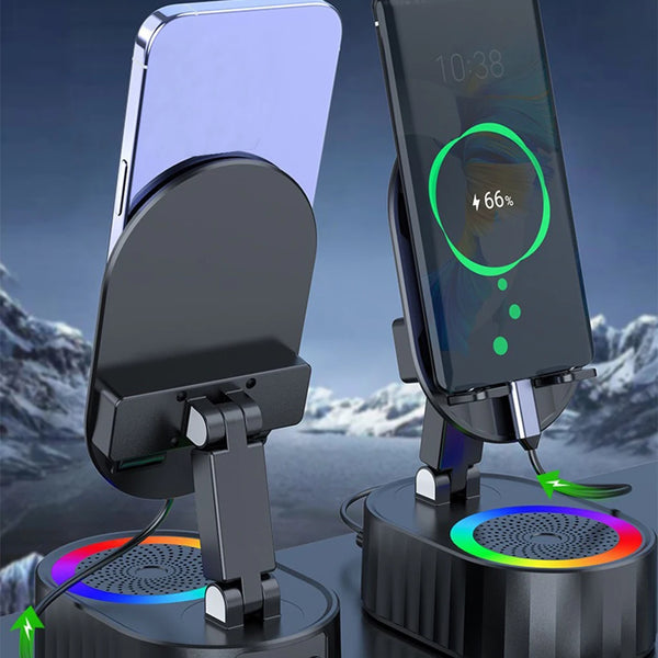 Altoparlante portatile per supporto per telefono cellulare con effetto sonoro surround Supporto per telefono cellulare Altoparlante Bluetooth Nero