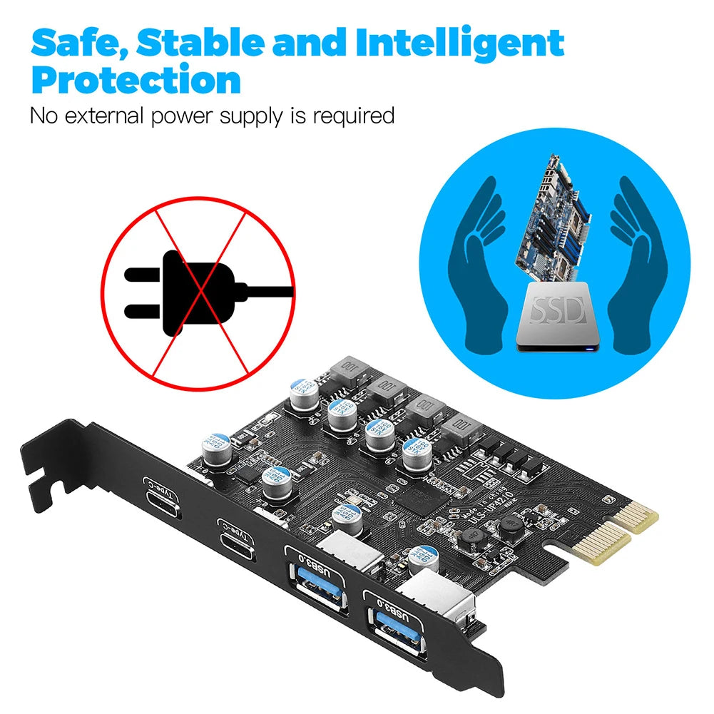 PCI Express Card  2Port USBA/ USBC 5Gbps USB3.2 Gen1 USB3.0 PCIE Card Expansion Add on Card Adapter for Windows/MacOS/Linux