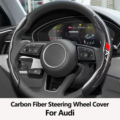 Car Steering Wheel Cover Carbon Black Fiber For Audi A3 A4 A5 A6 A7 A8 Q3 Q5 Q7 Q8 SQ5 Accessories Logo Car Steering Wheel Cover