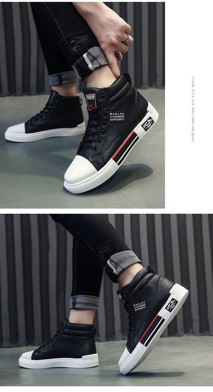 Fashion Leather Men's Canvas Shoes Autumn High-Top Casual Shoes for Men Non-Slip Male Sneakers 2024 New Winter Tenis Masculino