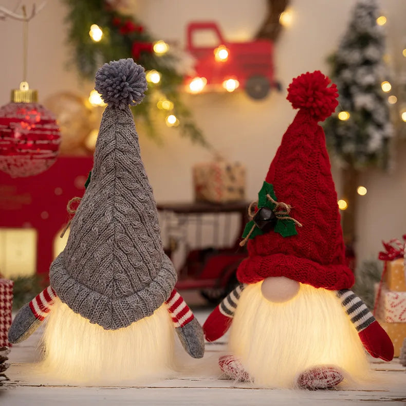 30CM Glowing Knitted Gnome Doll with Led Night Light Christmas Decorations 2024 Home Xmas Tree Decor Navidad New Year 2025 Gift